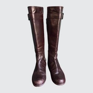 Stuart Weitzman KNEE HIGH RIDING BOOT BROWN LEATHER WITH BUCKLE
